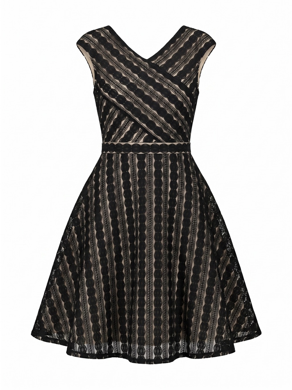 Black Lace A-Line Midi Dress with Nude Underlay🎀Forgiving Fit🎀Elegant!